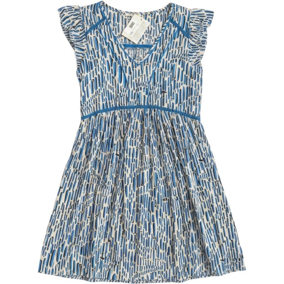 Umgee Dresses & Skirts - Umgee NWT Blue & Cream Abstract Boho Dress Crochet Trim Flutter Sleeve Sz S